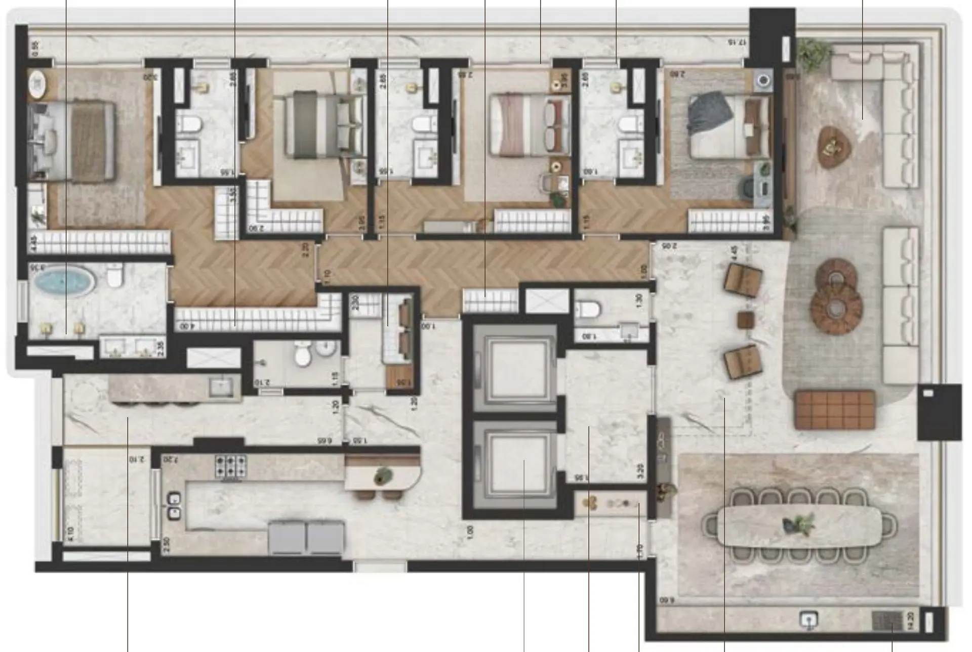 Planta Planta de 284 m² 4 suítes